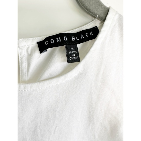 Como Black White Sleeveless Blouse Tie Back Size Small Office Career Workwear - Picture 3 of 7